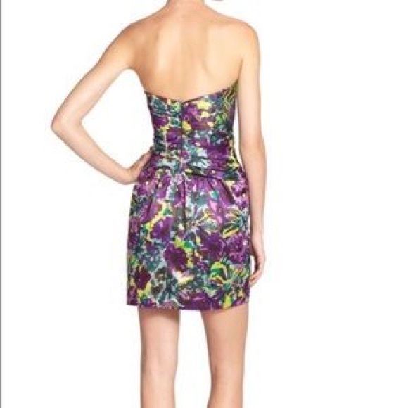 BCBG Sateen Floral Strapless Mini Cocktail Dress - Picture 3 of 8